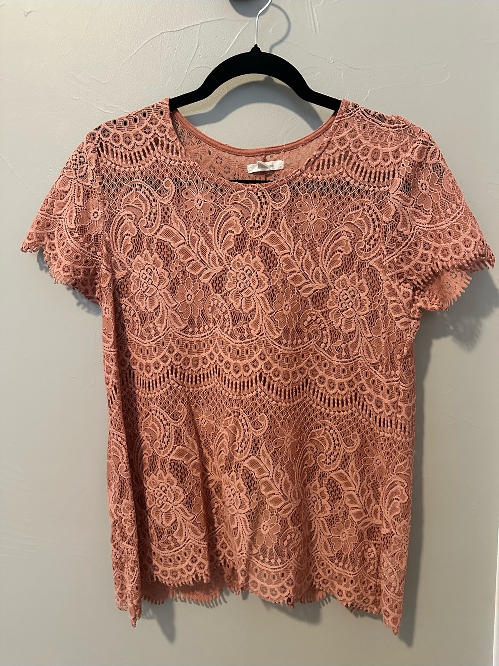 Maurices Dusty Rose Lace Short Sleeve Blouse